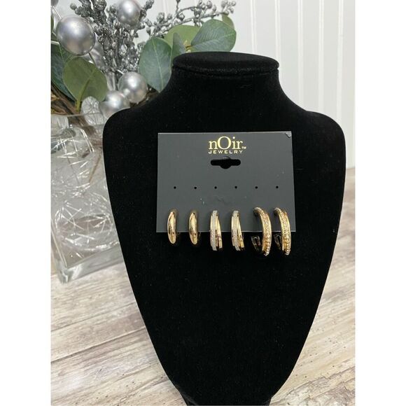 nOir Jewelry Gold Hoop Earrings Set of 3 - Picture 1 of 2